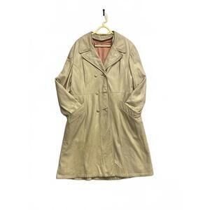 Vintage 60's or 70's Women's Beige Supple Leather Double Breasted Trench Coat L